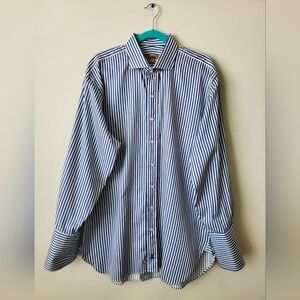 Paul Stuart Men's French Cuff Dress Shirt Blue Striped 100% Cotton Sz 16.5 -33